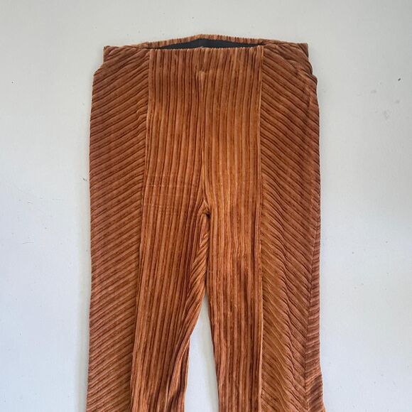 Free People High Waisted Slim Pull-On Velvet Flare Pants Orange Gold Small - Picture 5 of 11